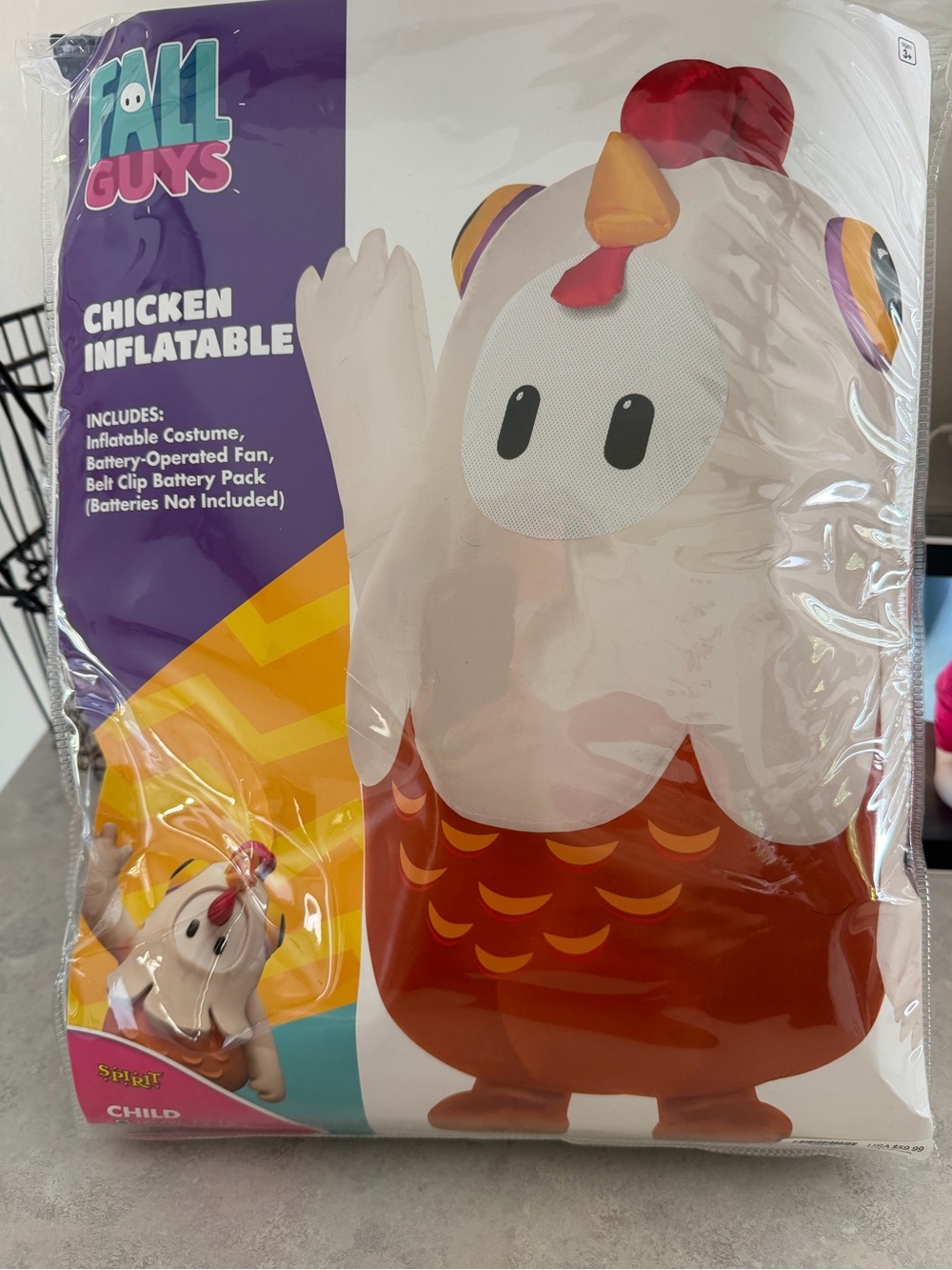 Spirit Fall Guys Chicken Inflatable Costume in White, Orange & Red